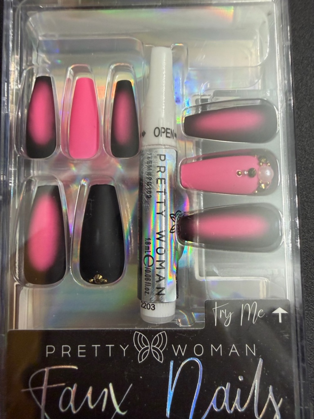 Pink and Black Ombre Faux Nails Set
